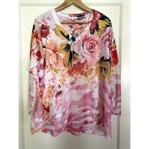 Concepts Women's XL 16/18 Pink Floral Sublimation Gem Long Sleeve Shirt